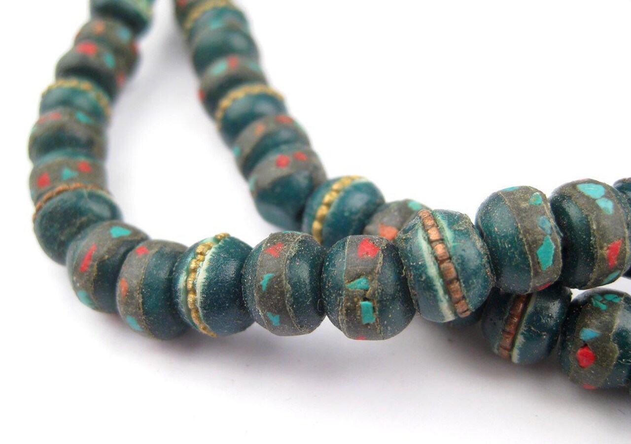 The Bead Chest Mala Meditation Beads - 108 Inlaid Prayer Beads for Yoga, Necklace, Jewelry (8mm, Green Bone)